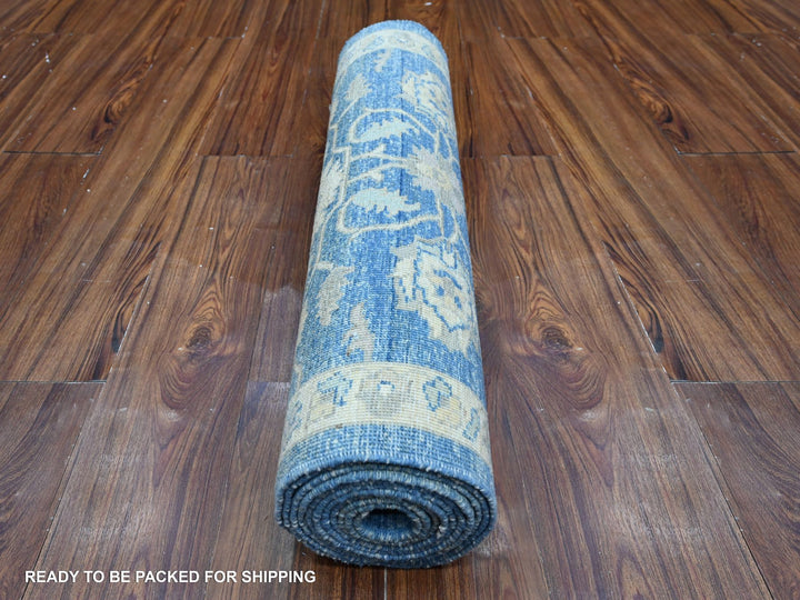 2'7" x 11'8" New Hand Knotted Blue Wool Runner Oriental Rug - MOA10288884
