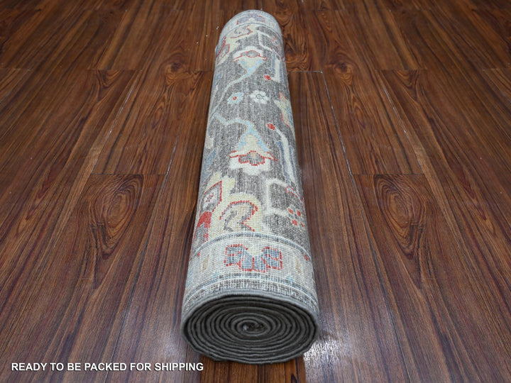 2'10" x 12'5" New Hand Knotted Black Wool Runner Oriental Rug - MOA10288887
