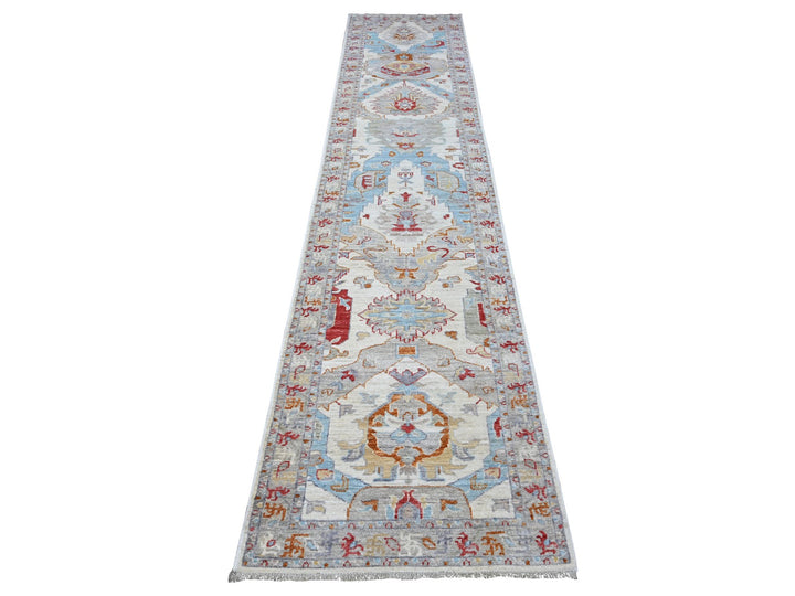 2'6" x 12'4" New Hand Knotted Ivory Wool Runner Oriental Rug - MOA10288889