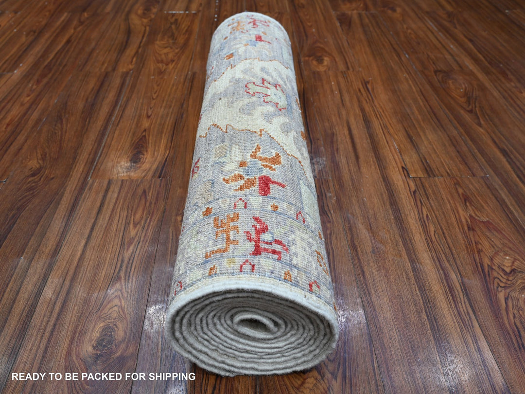 2'6" x 12'4" New Hand Knotted Ivory Wool Runner Oriental Rug - MOA10288889