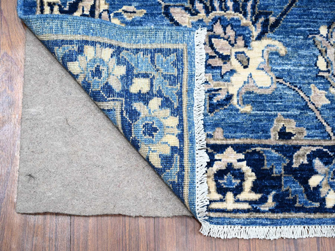2'7" x 12'1" New Hand Knotted Blue Wool Runner Oriental Rug - MOA10288891