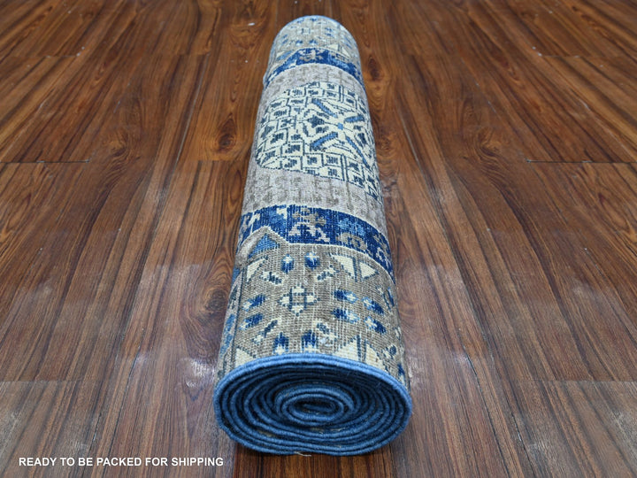 2'7" x 11'9" New Hand Knotted Blue Wool Runner Oriental Rug - MOA10288892