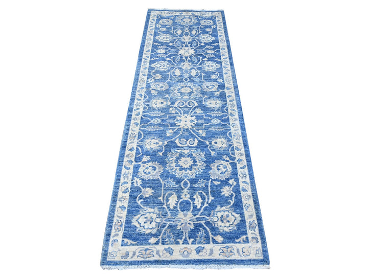 2'6" x 7'9" New Hand Knotted Blue Wool Runner Oriental Rug - MOA10288893