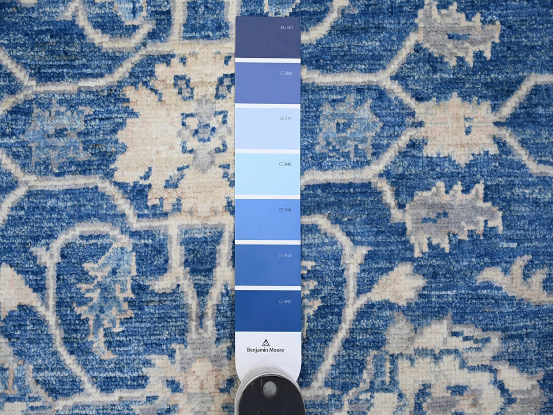 2'6" x 7'9" New Hand Knotted Blue Wool Runner Oriental Rug - MOA10288893