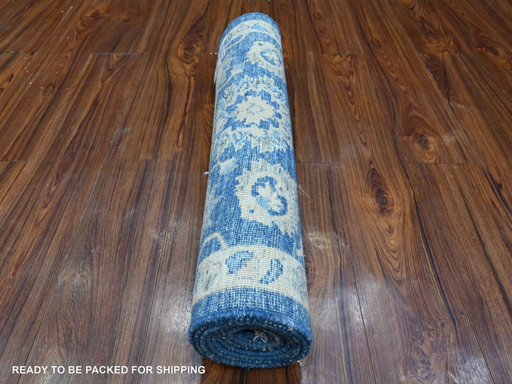 2'6" x 7'9" New Hand Knotted Blue Wool Runner Oriental Rug - MOA10288893