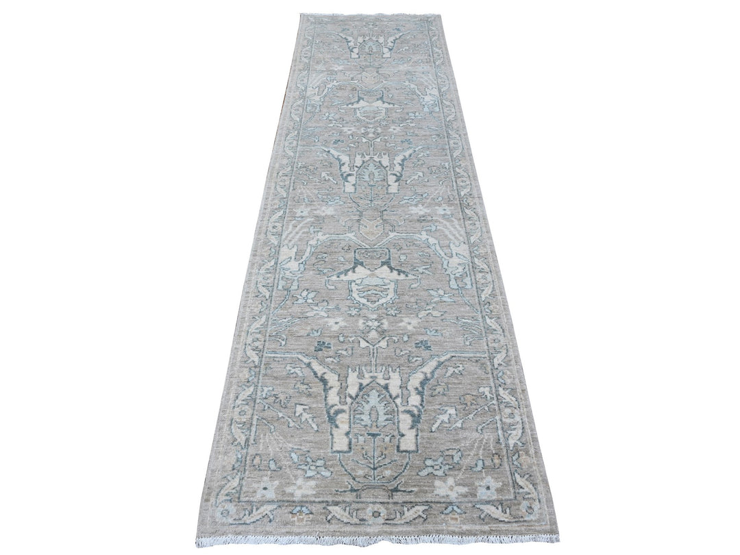 2'9" x 9'7" New Hand Knotted Grey Wool Runner Oriental Rug - MOA10288895