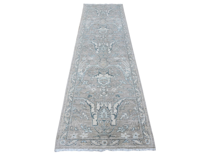 2'9" x 9'7" New Hand Knotted Grey Wool Runner Oriental Rug - MOA10288895