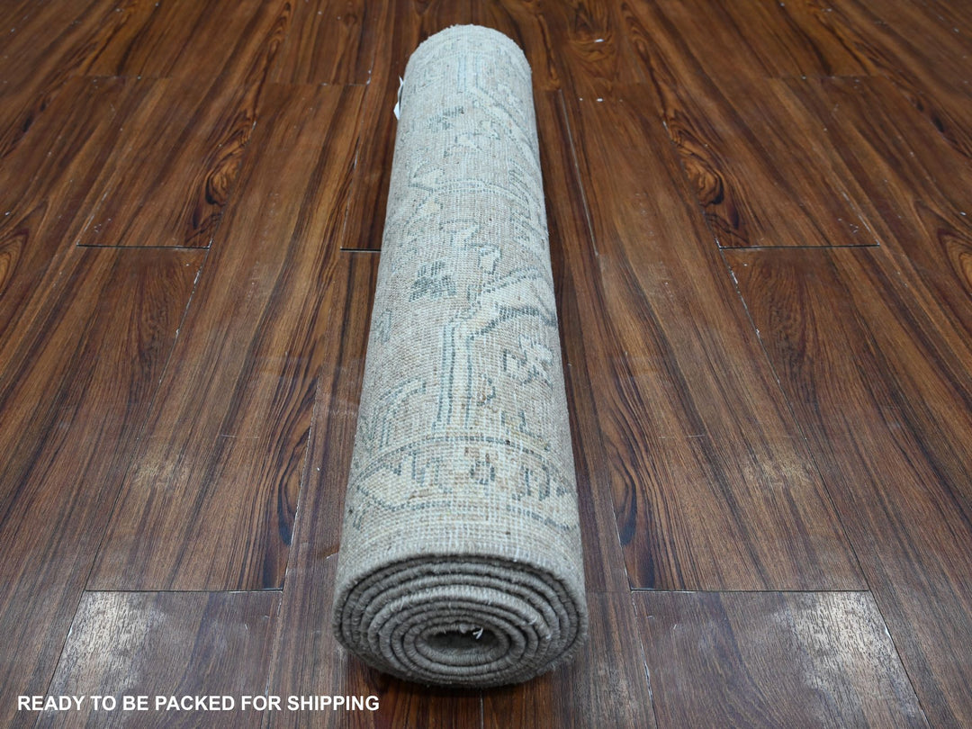 2'9" x 9'7" New Hand Knotted Grey Wool Runner Oriental Rug - MOA10288895