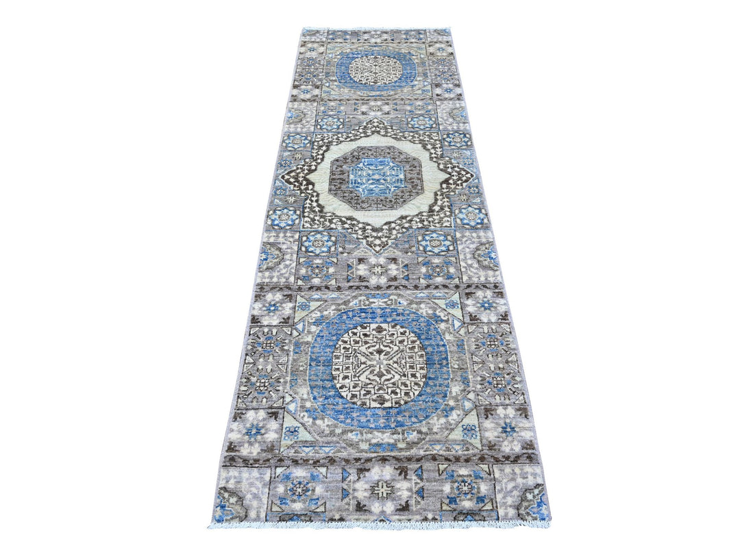 2'8" x 8'1" New Hand Knotted Grey Wool Runner Oriental Rug - MOA10288897