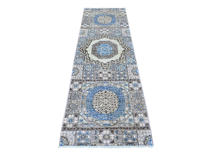 2'8" x 8'1" New Hand Knotted Grey Wool Runner Oriental Rug - MOA10288897