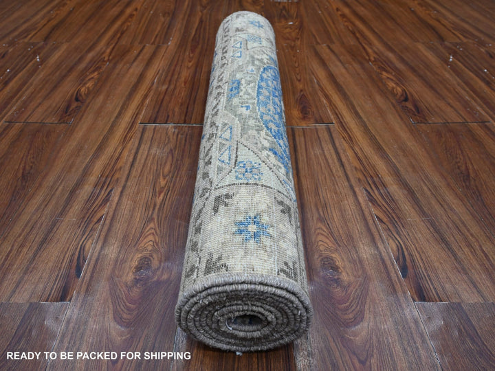 2'8" x 8'1" New Hand Knotted Grey Wool Runner Oriental Rug - MOA10288897