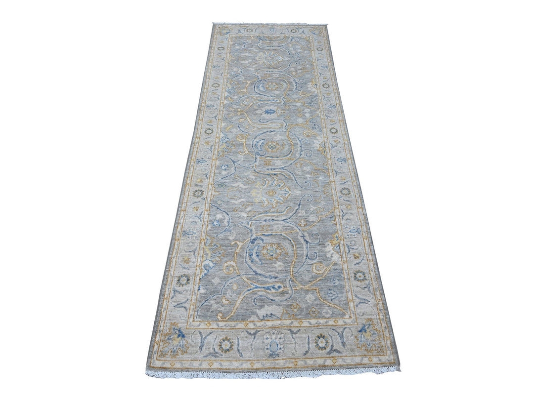 2'8" x 7'10" New Hand Knotted Grey Wool Runner Oriental Rug - MOA10288898