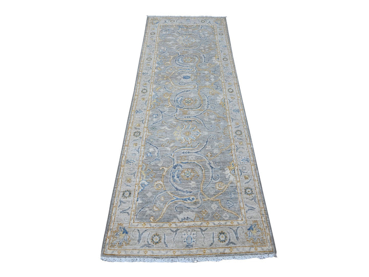 2'8" x 7'10" New Hand Knotted Grey Wool Runner Oriental Rug - MOA10288898