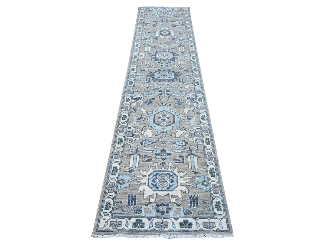 2'5" x 10'8" New Hand Knotted Grey Wool Runner Oriental Rug - MOA10288899