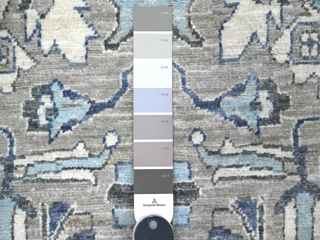 2'5" x 10'8" New Hand Knotted Grey Wool Runner Oriental Rug - MOA10288899