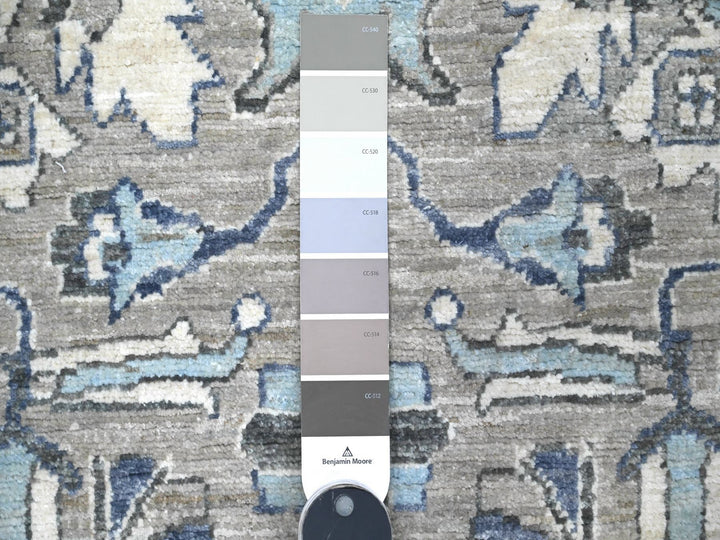 2'5" x 10'8" New Hand Knotted Grey Wool Runner Oriental Rug - MOA10288899