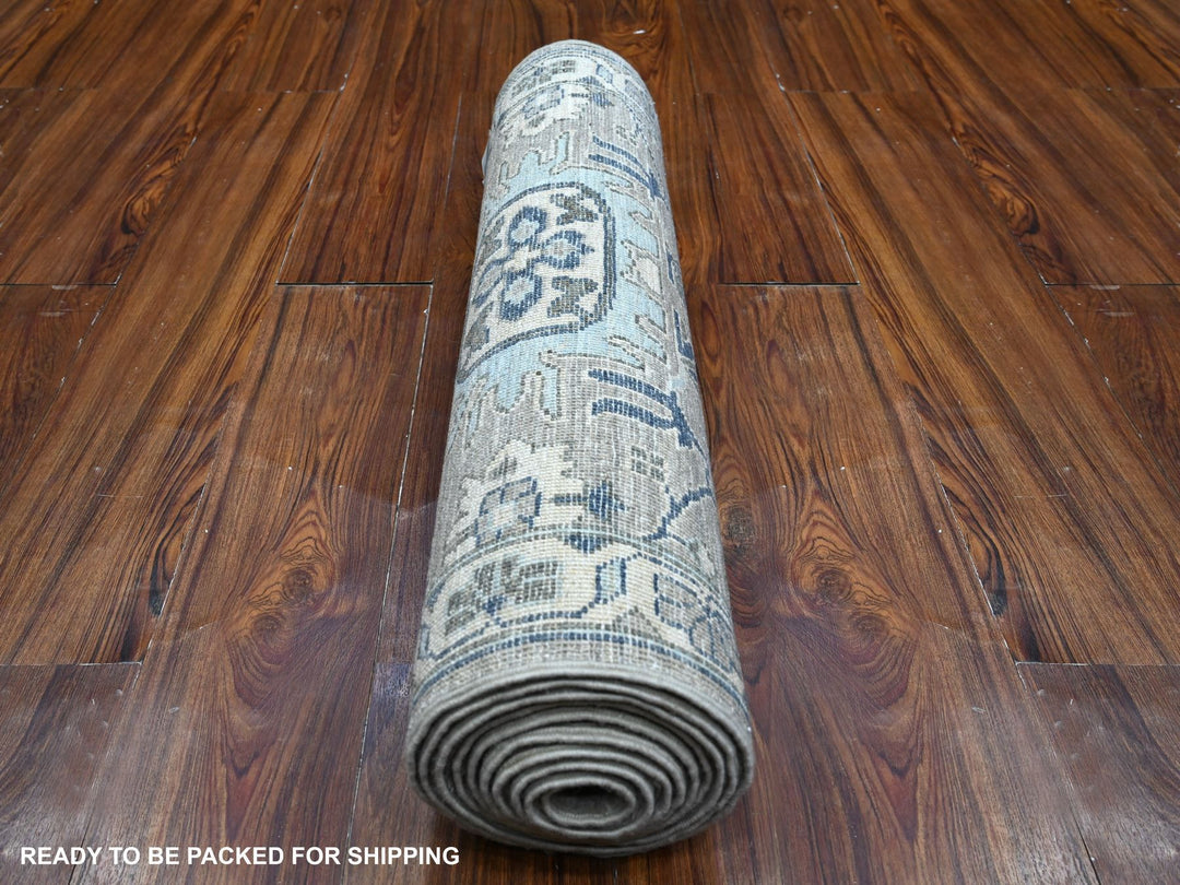 2'5" x 10'8" New Hand Knotted Grey Wool Runner Oriental Rug - MOA10288899