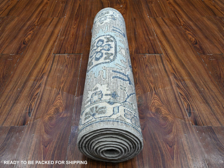 2'5" x 10'8" New Hand Knotted Grey Wool Runner Oriental Rug - MOA10288899