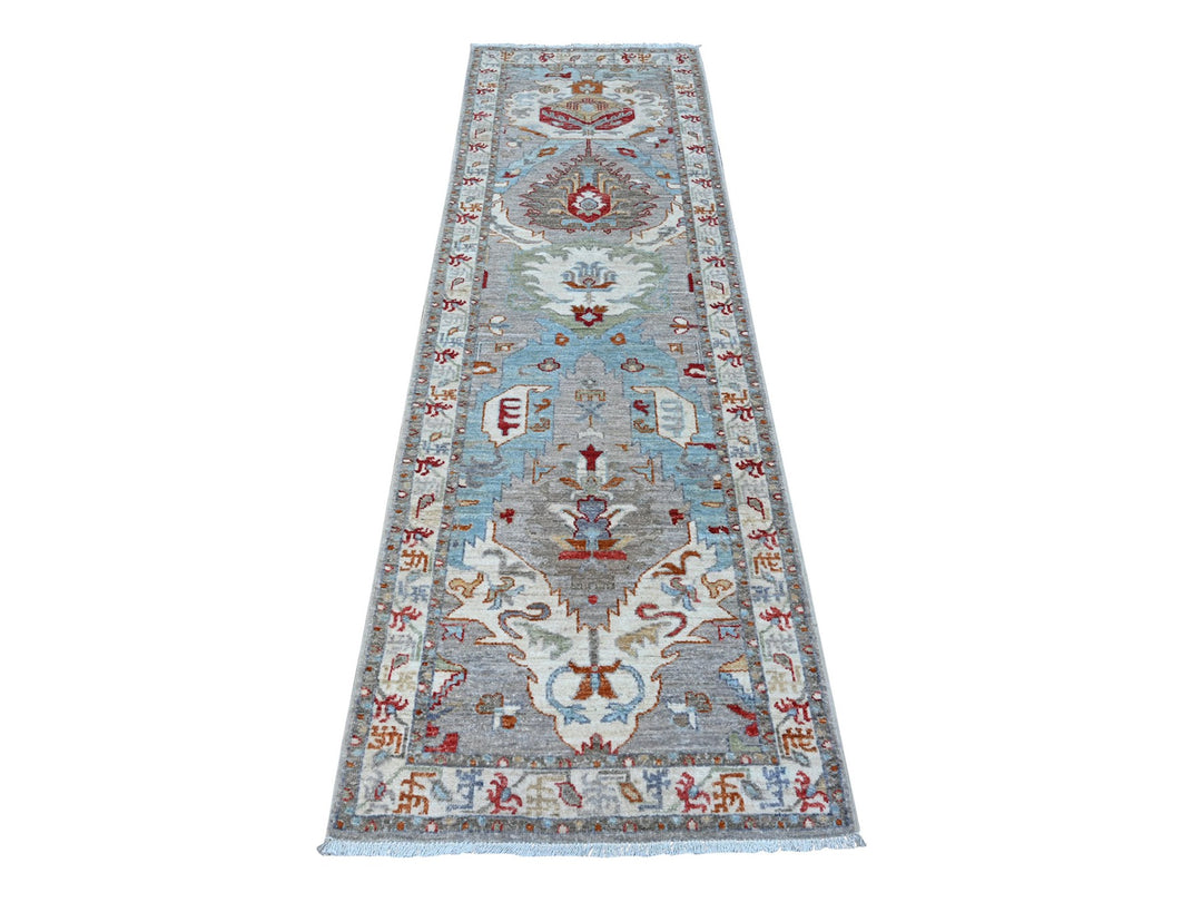2'5" x 7'8" New Hand Knotted Grey Wool Runner Oriental Rug - MOA10288901