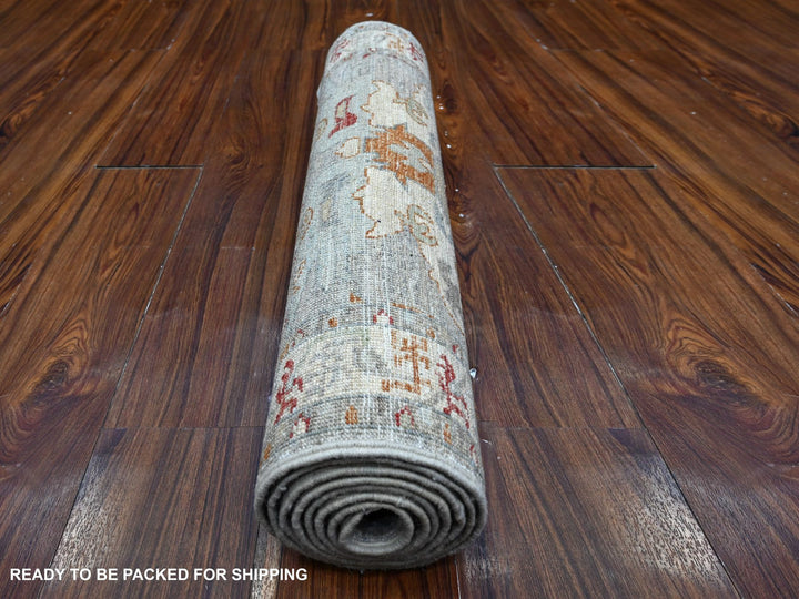 2'5" x 7'8" New Hand Knotted Grey Wool Runner Oriental Rug - MOA10288901