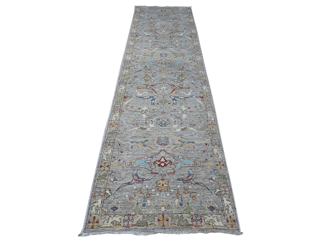 3'0" x 11'7" New Hand Knotted Grey Wool Runner Oriental Rug - MOA10288906