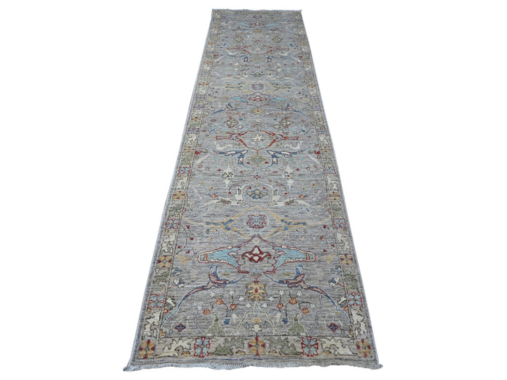 3'0" x 11'7" New Hand Knotted Grey Wool Runner Oriental Rug - MOA10288906