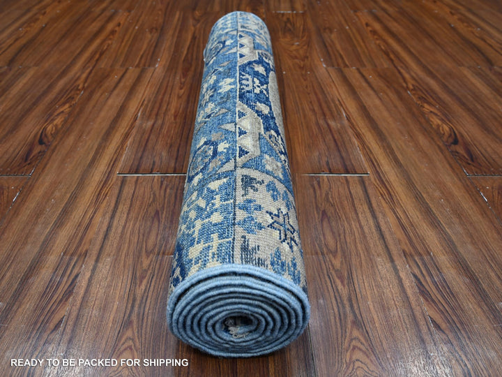2'6" x 7'11" New Hand Knotted Blue Wool Runner Oriental Rug - MOA10288907
