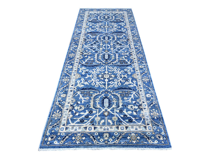 4'1" x 9'6" New Hand Knotted Blue Wool Runner Oriental Rug - MOA10288911
