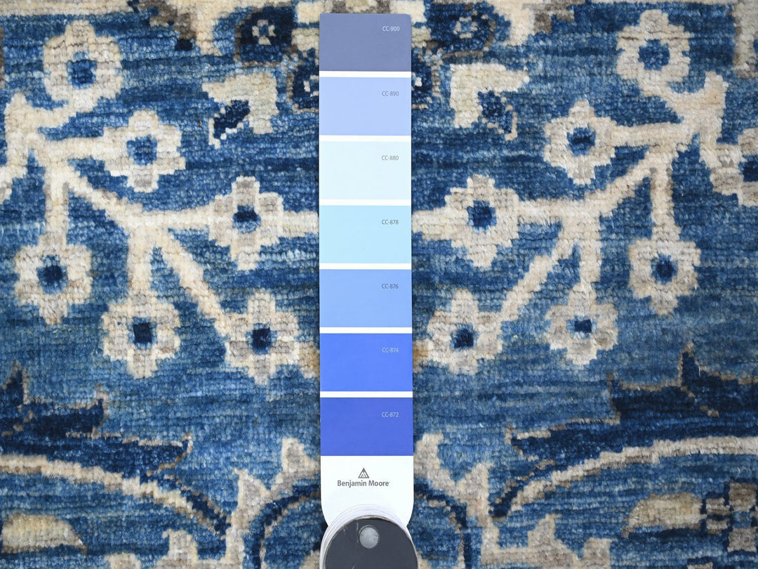 4'1" x 9'6" New Hand Knotted Blue Wool Runner Oriental Rug - MOA10288911