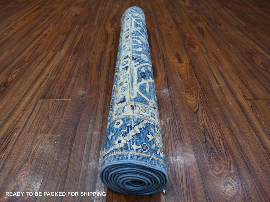 4'1" x 9'6" New Hand Knotted Blue Wool Runner Oriental Rug - MOA10288911