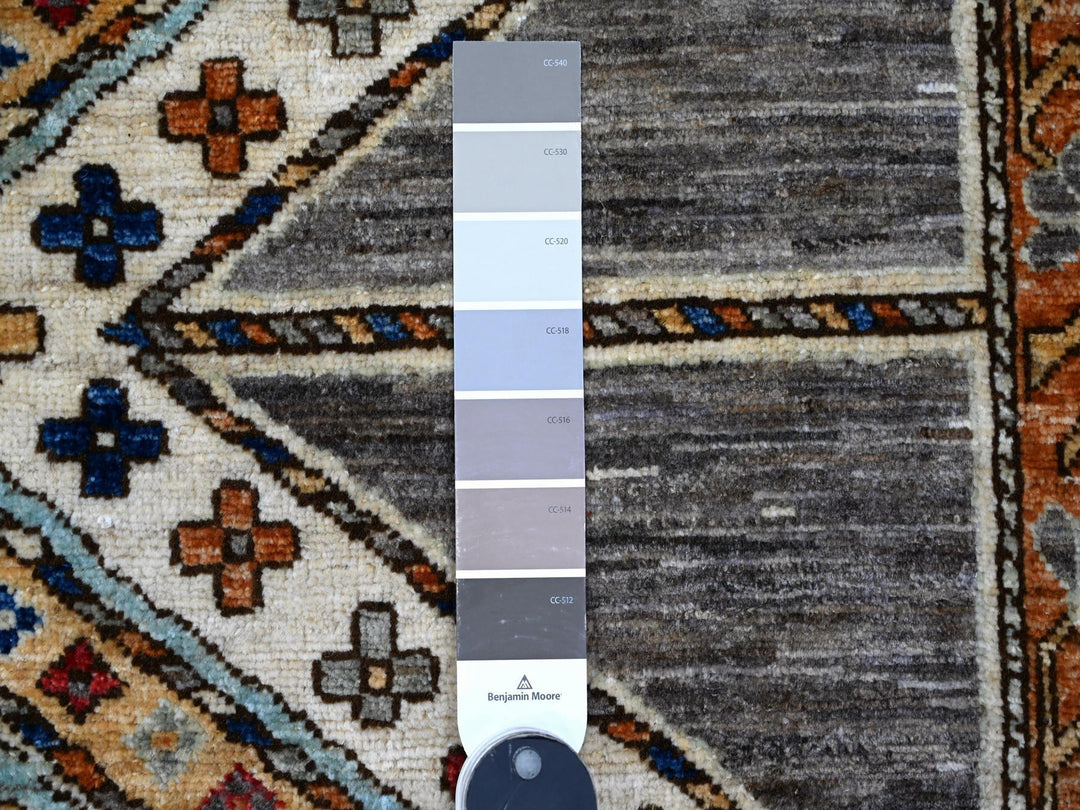 4'1" x 11'9" New Hand Knotted Grey Wool Runner Oriental Rug - MOA10288927