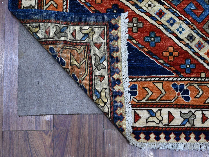 4'3" x 10'5" New Hand Knotted Blue Wool Runner Oriental Rug - MOA10288928