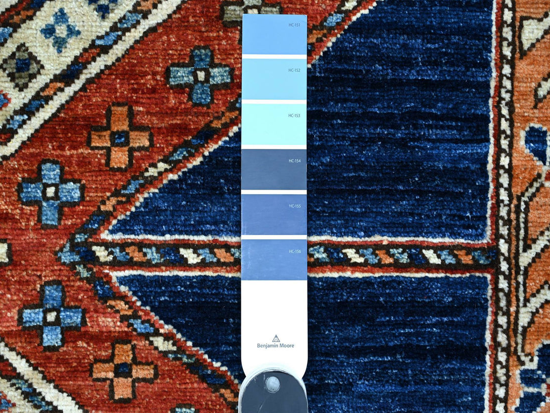 4'3" x 10'5" New Hand Knotted Blue Wool Runner Oriental Rug - MOA10288928