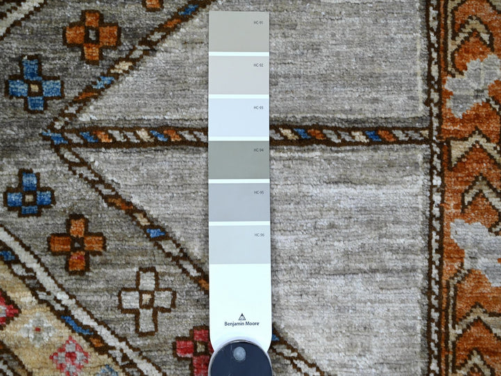 3'11" x 11'6" New Hand Knotted Grey Wool Runner Oriental Rug - MOA10288929