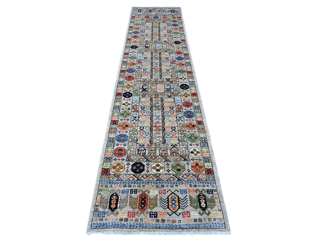 2'8" x 11'10" New Hand Knotted Grey Wool Runner Oriental Rug - MOA10288931