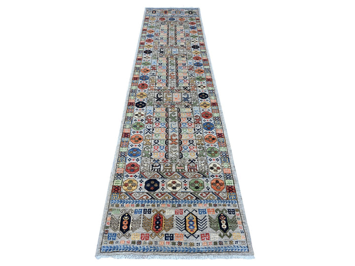 2'8" x 11'10" New Hand Knotted Grey Wool Runner Oriental Rug - MOA10288931