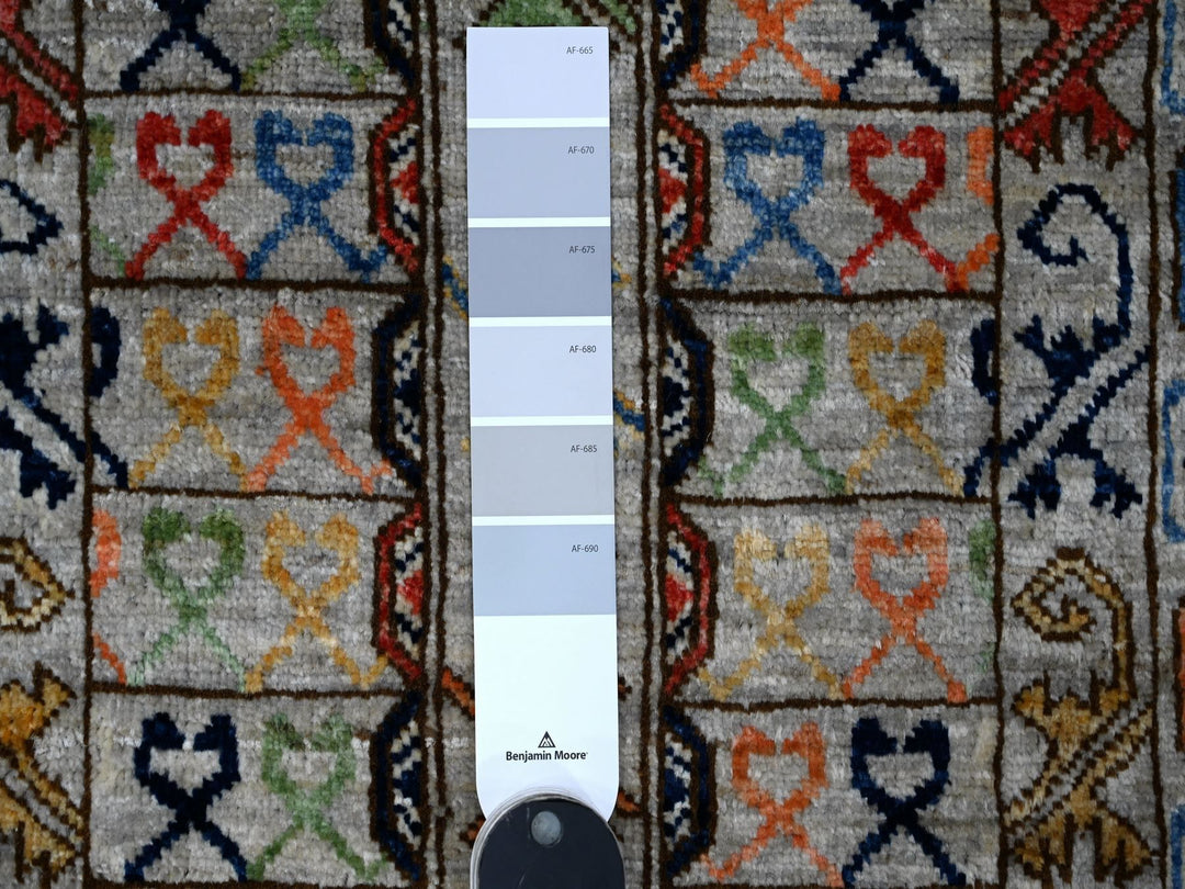 2'8" x 11'10" New Hand Knotted Grey Wool Runner Oriental Rug - MOA10288931