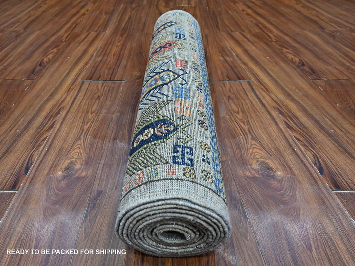 2'8" x 11'10" New Hand Knotted Grey Wool Runner Oriental Rug - MOA10288931