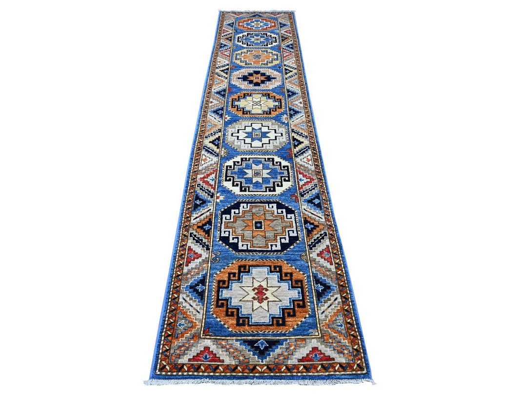 2'5" x 11'8" New Hand Knotted Blue Wool Runner Oriental Rug - MOA10288932