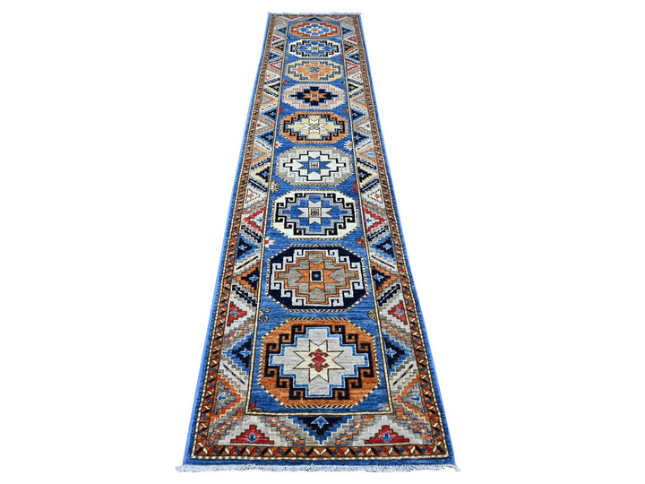 2'5" x 11'8" New Hand Knotted Blue Wool Runner Oriental Rug - MOA10288932