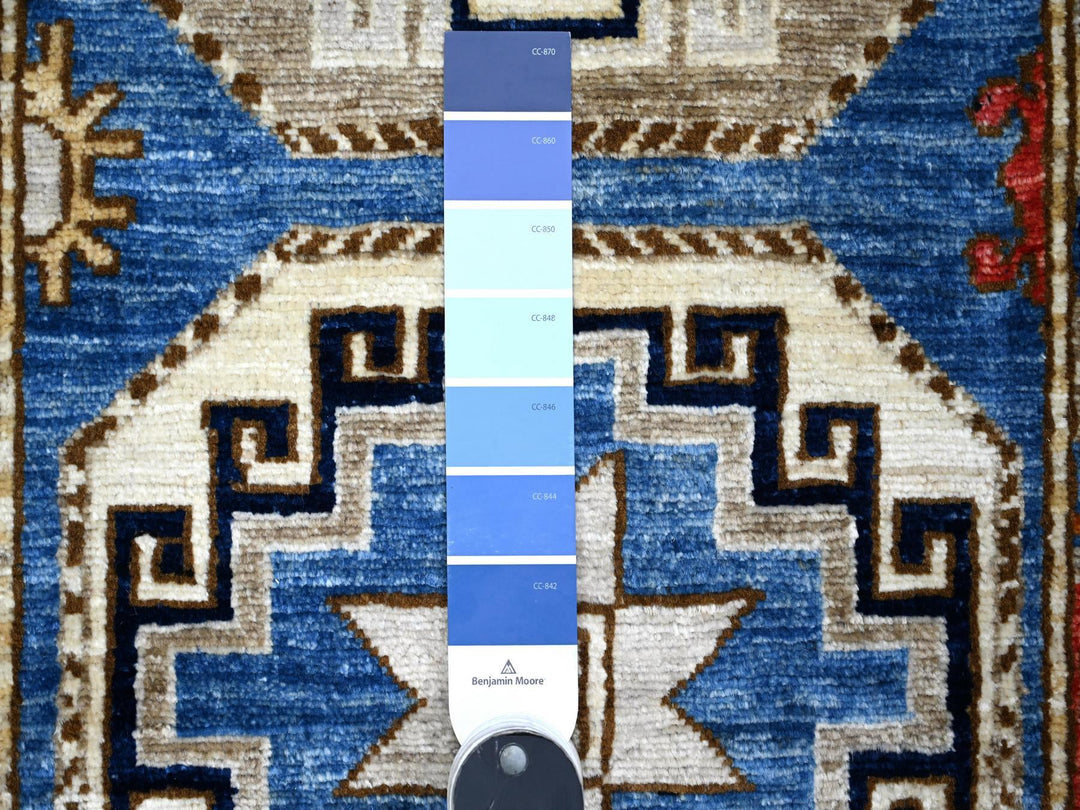 2'5" x 11'8" New Hand Knotted Blue Wool Runner Oriental Rug - MOA10288932