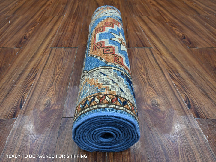 2'5" x 11'8" New Hand Knotted Blue Wool Runner Oriental Rug - MOA10288932