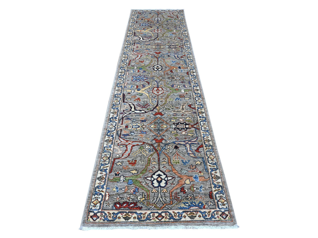 3'0" x 11'10" New Hand Knotted Grey Wool Runner Oriental Rug - MOA10288936