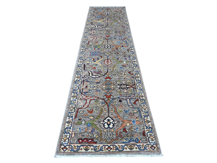 3'0" x 11'10" New Hand Knotted Grey Wool Runner Oriental Rug - MOA10288936