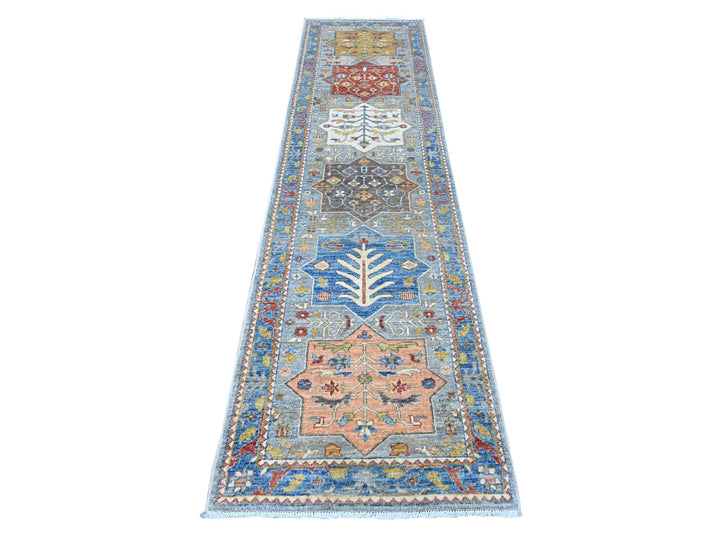 2'7" x 10'2" New Hand Knotted Grey Wool Runner Oriental Rug - MOA10288938