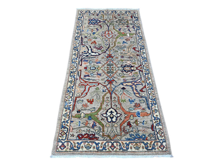 2'11" x 6'2" New Hand Knotted Grey Wool Runner Oriental Rug - MOA10288939