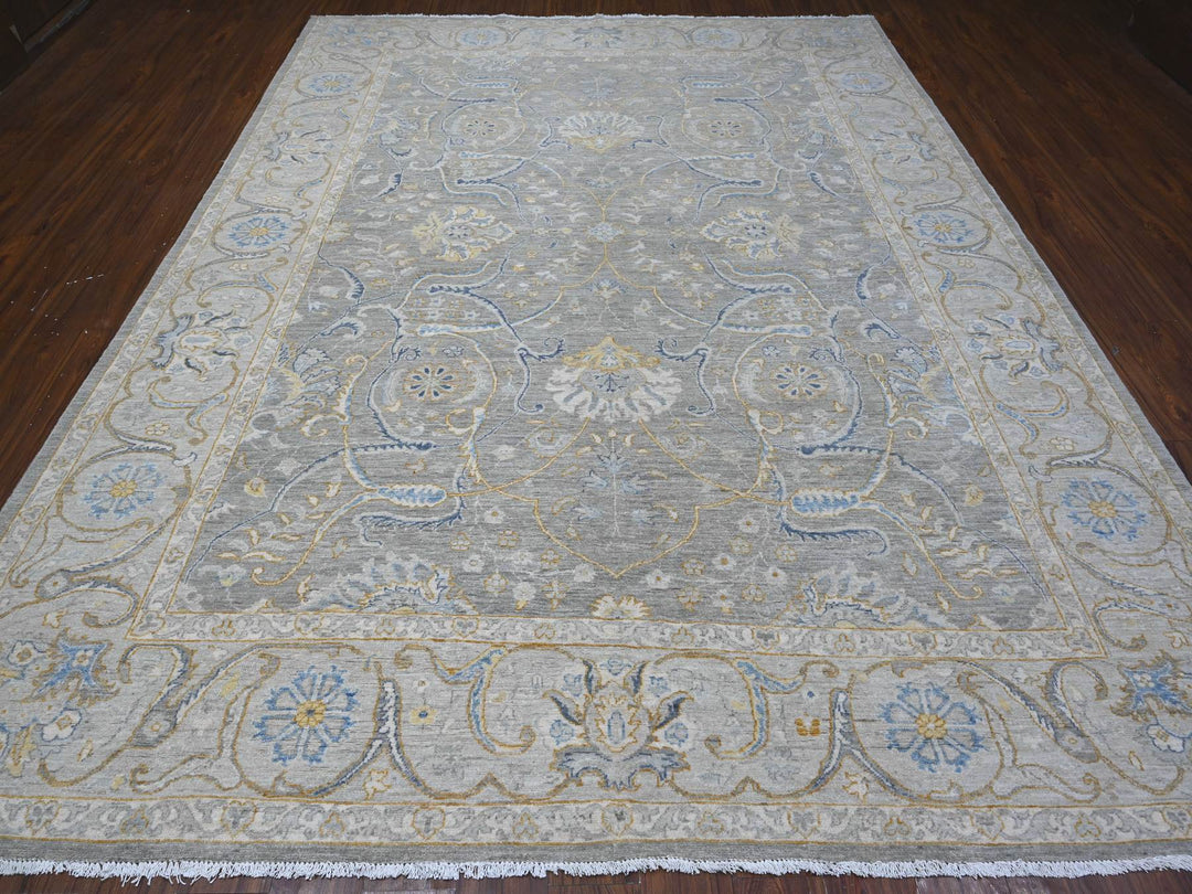 9'0" x 11'7" New Hand Knotted Grey Wool Rectangle Oriental Rug - MOA10288954