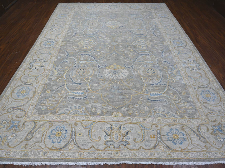 9'0" x 11'7" New Hand Knotted Grey Wool Rectangle Oriental Rug - MOA10288954