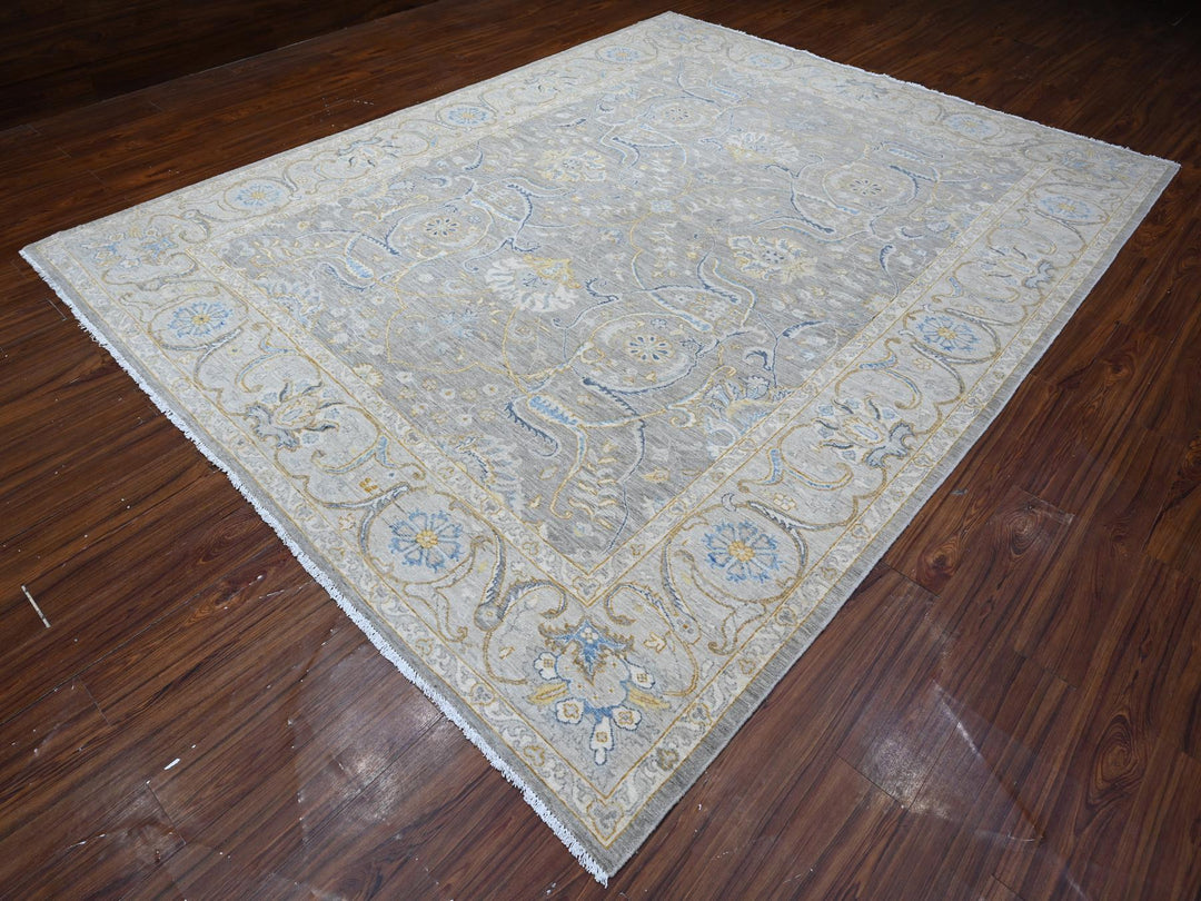 9'0" x 11'7" New Hand Knotted Grey Wool Rectangle Oriental Rug - MOA10288954