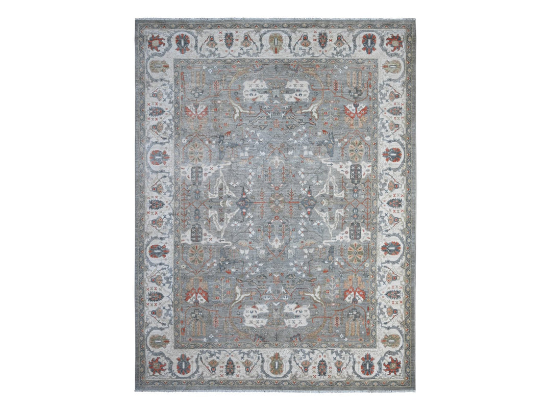 9'2" x 12'0" New Hand Knotted Grey Wool Rectangle Oriental Rug - MOA10288955